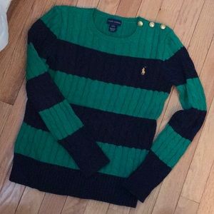 Green and Navy Blue Striped Sweater